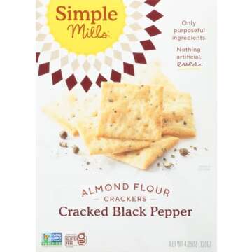 Simple Mills Almond Flour Crackers, Black Cracked Pepper, Gluten Free, Flax Seed, Sunflower Seeds, Corn Free, Good for Snacks, Made with whole foods, (Packaging May Vary)