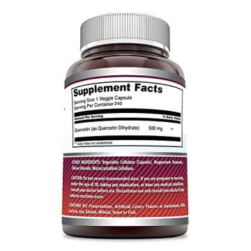 Amazing Formulas Quercetin 500mg Veggie Capsules Supplement | Non-GMO | Gluten Free | Supports Overall Health & Well Being (240 Count)