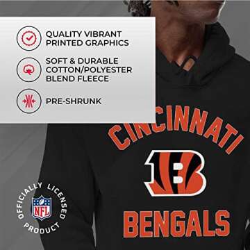 Team Fan Apparel NFL Adult Gameday Hooded Sweatshirt - Poly Fleece Cotton Blend - Stay Warm and Represent Your Team in Style (Cincinnati Bengals - Black, Large)