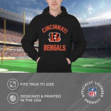 Team Fan Apparel NFL Adult Gameday Hooded Sweatshirt - Poly Fleece Cotton Blend - Stay Warm and Represent Your Team in Style (Cincinnati Bengals - Black, Large)