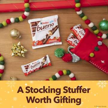 Kinder Bueno, 5 Pack, Milk Chocolate and Hazelnut Cream, Stocking Stuffers, 2 Individually Wrapped Chocolate Bars per Pack, 7.5 oz