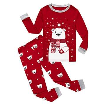 Family Feeling Kids Christmas Pajamas Sets 100% Cotton, Size 8, Red Bear PJs