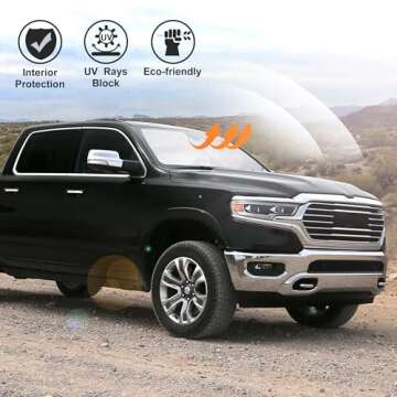 Windshield Sun Shade for 2019-2024 Dodge RAM 1500 Accessories CrewCab,MegaCab Pickup,2Dr RegularCab,4Dr QuadCab Custom Fit Foldable Sunshade