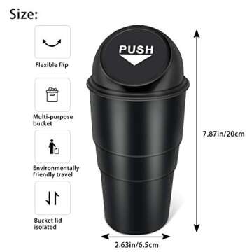 YIOVVOM Car Garbage Can with Lid, Leakproof Vehicle Automotive Cup Holder Car Trash Can, Small Trash Bin for Automotive Office Home Kitchen(Black, 1)