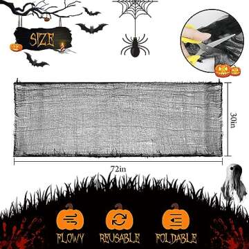 6 Pcs Halloween Decorations Creepy Cloth Indoor Outdoor, Scary Gauze Halloween Party Decoration, Spooky Home Decor Supplies for Table Tree Garden Doorways Haunted House Yard Skeleton (Black, 30"x72")