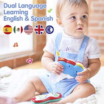 PLAY Baby Controller Toy - Bilingual Spanish & English Learning Toys, Pretend Video Game Controller & TV Remote Combo with Music and Light, Christmas Birthday Gift for Infants Toddlers 12+ Months