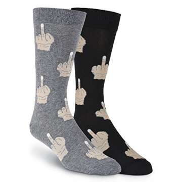 K. Bell Men's Fun Middle Finger Crew Socks - Funny Gift - Charcoal Heather