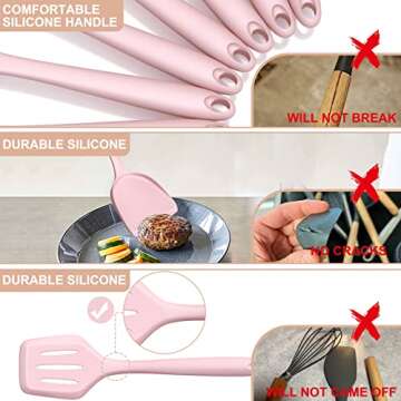 Silicone Cooking Utensils Set- Pink Heat Resistant Kitchen Utensils, Fungun Kitchen Utensil Spatula with Holder, BPA Free Kitchen Gadgets Tools Set for Nonstick Cookware, Dishwasher Safe