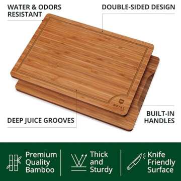 Royal Craft Wood Bamboo Cutting Boards Set - Ideal for Kitchen Meal Prep & Serving