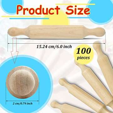 Suclain Wooden Mini Rolling Pin Long Kitchen Baking Small Dough Rolling Pin for Children Fondant Pastry Pizza Crafting and Imaginative Play for Halloween and Christmas Presents (100 Pieces,6 Inches)