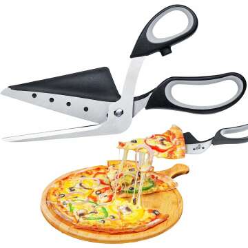 NiHome Pizza Scissors Cutter with Built-In Serving Spatula, 2-In-1 Multi-Use Detachable Sharp Stainless-Steel Blades Pizza Slicer Easy Cutting One-Handed Operation Ergonomic Soft Grip Kitchen Gadget