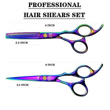 Professional Hair Cutting Shears Set,6 Inch Barber Hair Cutting Scissors Kit,Hairdressing Thinning Shears for Hair Cutting,Sharp Blades Haircut Scissors Kit for Women/Men/Kids (Rainbow)