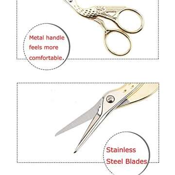 BIHRTC Gold Vintage Plum Blossom Scissors and Classic Crane Design Sewing Scissors for Embroidery, Sewing, Craft, Art Work & Everyday Use