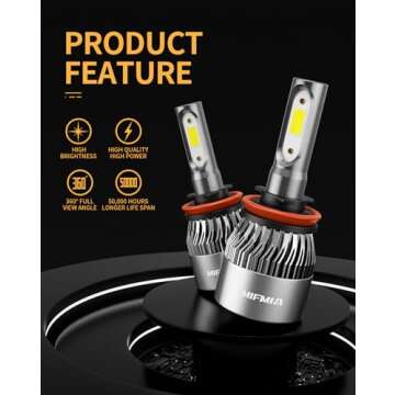 MIFMIA H11 LED Bulbs, 25000LM 700% Brighter, H8 H9 Backup Fog Lights 6500K Cool White, Plug-N-Play IP68 Waterproof, Pack of 2