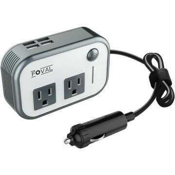 FOVAL 200W Car Power Inverter - 12V DC to 110V AC with 4 USB Ports