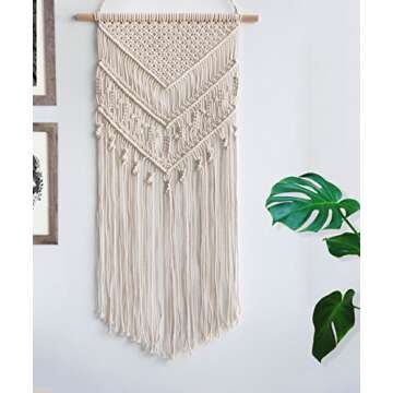 TIMEYARD Macrame Woven Wall Hanging - Boho Chic Bohemian Home Geometric Art Decor - Beautiful Apartment Dorm Room Decoration, 16" W x 33" L