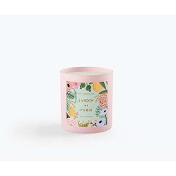 RIFLE PAPER CO. Jardin De Paris Candle for Festive Occasions and Gatherings with Decorative Box Labels On Soy Base 40+ Hour Burn Time