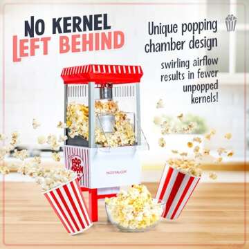 Nostalgia Vintage Hot-Air Popcorn Maker Machine - Makes Up to 12 Cups - Oil-Free - Healthier Popcorn - Classic Stand-Up Cart With Wheels - Includes Kernel Measuring Cup - White & Red