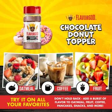 Chocolate Donut Topper Seasoning Mix by Flavor God - Premium All Natural & Healthy Spice Blend for Ice Cream, Donuts, Coffee, Cookies & Snacks - Kosher, Low Sodium, Dairy-Free & Gluten-Free