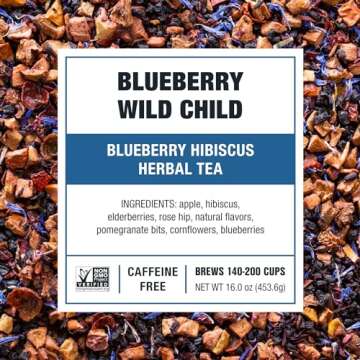 Tiesta Tea - Blueberry Wild Child | Blueberry Hibiscus Herbal Tea | Premium Loose Leaf Tea Blend | Non-Caffeinated Tea | Make Hot or Iced Tea & Brews Up to 200 Cups - 16 Ounce Resealable Bulk Pouch