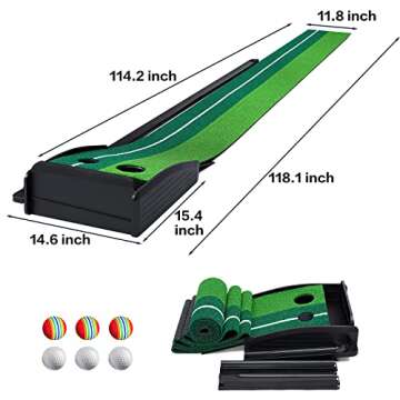 Dollox Putting Green Golf Putting Mat for Indoor, Putting Matt with Auto Ball Return, Mini Golf Set Golf Accessories for Men, Indoors Golf Matt for Home Office, Gifts for Golfer