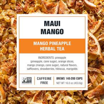 Tiesta Tea - Maui Mango | Mango Pineapple Herbal Tea | Premium Loose Leaf Tea Blend | Non-Caffeinated Fruit Tea | Make Hot or Iced Tea & Brews up to 200 Cups - 16oz Resealable Bulk Pouch