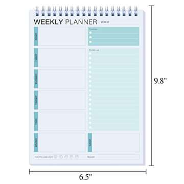 Weekly Planner Notepad,Spiral To Do List Undated Planning Pad, Weekly Organizer for Students, Weekly Agenda for Work & Daily Life, 52 Sheets, 6.5 x 9.8 in (Green)