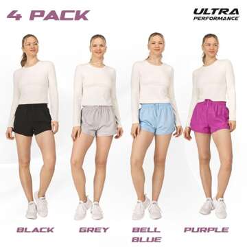 Ultra Performance Women's Running Shorts 4-Pack Athletic Workout Gym Shorts for Women, with Brief Liner