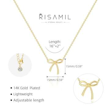 Risamil 14K Gold Bow Necklace for Women