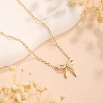 Risamil 14K Gold Bow Necklace for Women