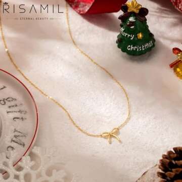 Risamil 14K Gold Bow Necklace for Women