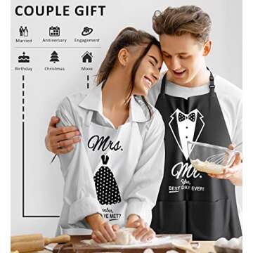 Mr and Mrs Aprons for Couples Gifts - Anniversary, Bridal Shower, Wedding, Engagement gifts for Couples, Christmas Gifts for Couple, His and Her Gifts, 8 Pack Kitchen Cooking Apron Gift Set