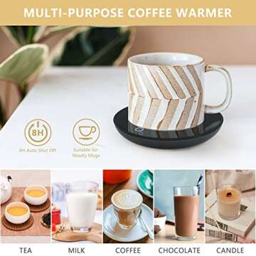 GARMEE Mug Warmer Coffee Warmer - Cup Warmer with 2 Temperature Settings Smart Tea Warmer Portable Beverage Warmer Drink Warmer for Office丨Desk丨Cocoa丨Coffee丨Tea丨Milk丨Hot Drinks