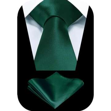 Elegant TIE G Solid Satin Necktie & Pocket Square Gift Set - Hunter Green