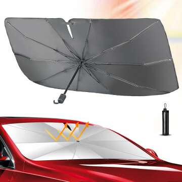 Car Sun Shade Windshield Umbrella for Car Window Shades,5 Layers UV Block Coating Folding Car Windshield Sun Shade Cover,Front Window Windshield Heat Insulation Protection-Large Size 55"*32"