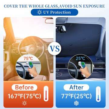 Car Sun Shade Windshield Umbrella for Car Window Shades,5 Layers UV Block Coating Folding Car Windshield Sun Shade Cover,Front Window Windshield Heat Insulation Protection-Large Size 55"*32"