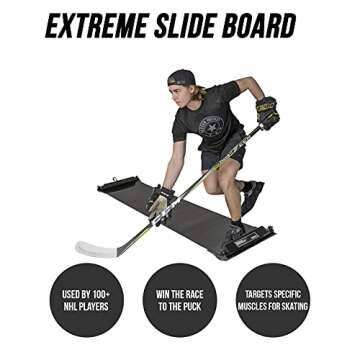 Better Hockey Extreme Slide Board - Portable IceHockey Training Aid, For Stamina, Endurance, Strength, Agility and Speed - Used by the Pros, Adjustable Length, With 3 pair of Booties, Size S, M, and L