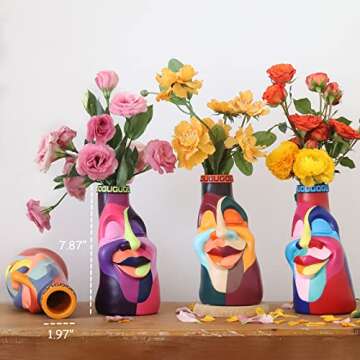 GUGUGO Eclectic Face Vases for Flowers,Hand-Painted Head Flower Vase for Decor, Unique Colorful Decorative Body Vase, Cute Funky Home Decor Aesthetic for Holiday Living Room