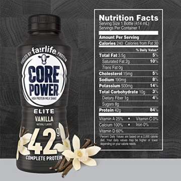 Fairlife Core Power High Protein Milk Shake, Natural Flavor Ready to Drink Protein Shake Distributed by Forbes Premier, 42gm (Vanilla flavor, Pack of 6 Bottles)