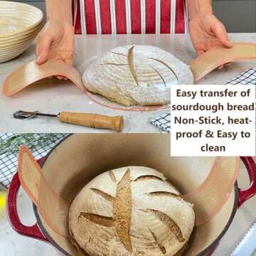 Sourdough Bread Starter Kit - 9 Inch round and 10 Inch Oval sourdough proofing baskets with Silicone Bread Sling, Long 13 Inch Dough Whisk, Dough Scrapers, Bread lame, and a Cleaning Brush