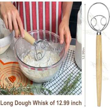 Sourdough Bread Starter Kit - 9 Inch round and 10 Inch Oval sourdough proofing baskets with Silicone Bread Sling, Long 13 Inch Dough Whisk, Dough Scrapers, Bread lame, and a Cleaning Brush