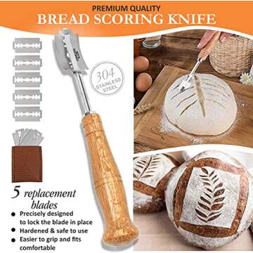 Sourdough Bread Starter Kit - 9 Inch round and 10 Inch Oval sourdough proofing baskets with Silicone Bread Sling, Long 13 Inch Dough Whisk, Dough Scrapers, Bread lame, and a Cleaning Brush