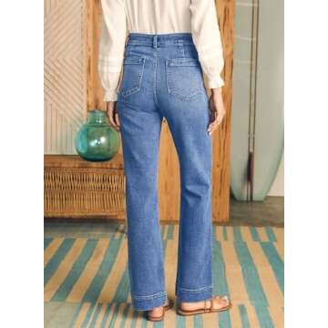 Astylish Women's Patch Pocket Jean Pants High Waist Button Bootcut Trousers Wide Leg Stretchy Vintage Denim Jeans with Front Pockets Size 4 Ashleigh Blue