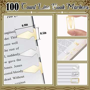 Book Line Markers 100 Count Tin Mixed Metals Bookmarkers Book Page Markers Arrow Bookmarks Gold Silver Book Marker Clip for Reading Teachers Students Book Lovers Men School Work