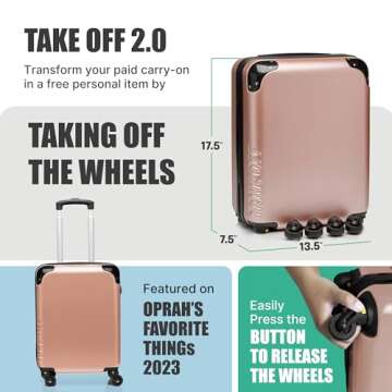 Take OFF Luggage - Personal Item Rolling Suitcase 2.0, TSA Approved, Small Carry On, Under the Seat, Hard Case with Removable Wheels, Light Weight Bag, Airplane Travel Essential Accessories, 18x14x8