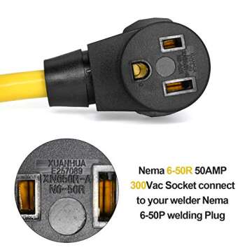 HZXVOGEN Extension Cord Adapter 10-30P to 6-50R 30 Amp Dryer Male Plug to 50 Amp 1.5FT 10AWG Welder Female Heavy Duty Adapter Cable Arc Tig Mig Welding Machine EV Charger Generator Connector