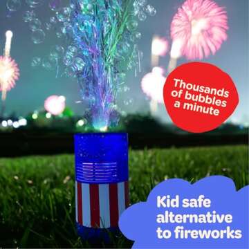 Move2Play USA Themed Bubble Blower | Bubble Machine | Bubble Toy Fireworks for Toddlers, Boys and Girls | Indoor & Outdoor | Birthday Party | Summer Fun | 4th of July Essential