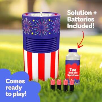 Move2Play USA Themed Bubble Blower | Bubble Machine | Bubble Toy Fireworks for Toddlers, Boys and Girls | Indoor & Outdoor | Birthday Party | Summer Fun | 4th of July Essential