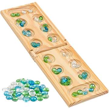 Regal Games Mancala Board Game - Fun Classic Table Game with Wooden Board for Adults & Kids - 48 Glass Mancala Beads & 2 Player Games - Ideal for Family Game Night, Travel (Ages 8+)