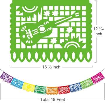 5 PCS Mexican Party Banners, Fiesta Party Decoration, Dia De Los Muertos Ofrenda Decoration Day of The Dead Decor, Cinco De Mayo Plastic Papel Picado, Mexico Birthday Party Supplies, 12 Patterns/90 FT